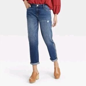 Knox Rose Dark Wash Women's Mid-Rise Aztec Straight Leg Embroidered Jeans 8 Boho